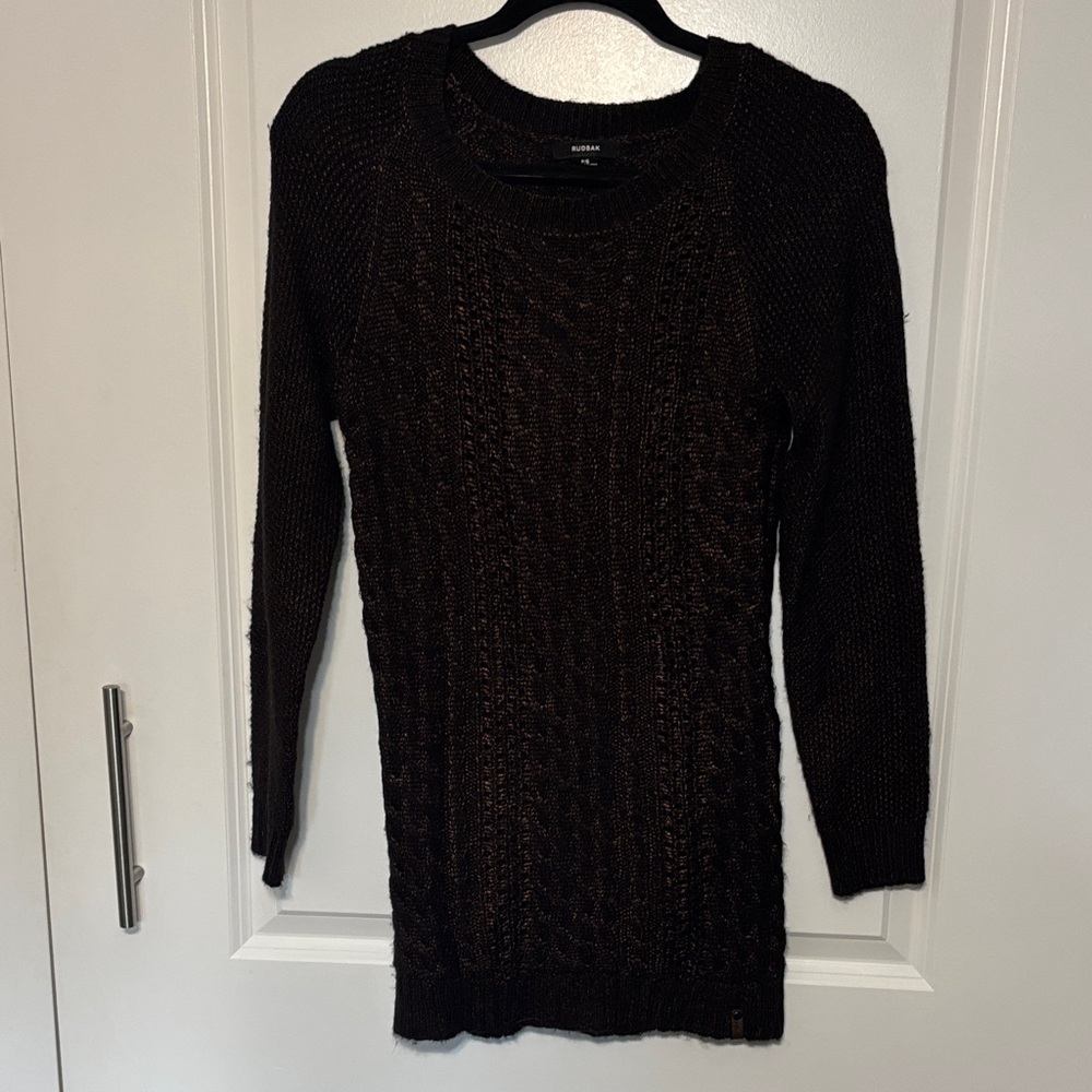 RUDSAK Black/Bronze Shimmer Cable Knit Crewneck Sweater